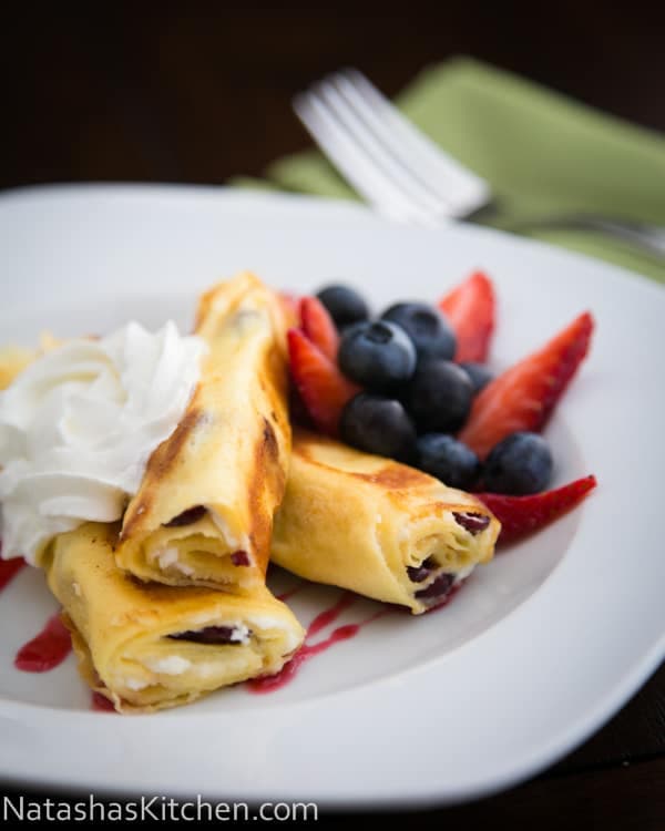 Nalesniki with Cheese and Raisins (Russian Crepes)