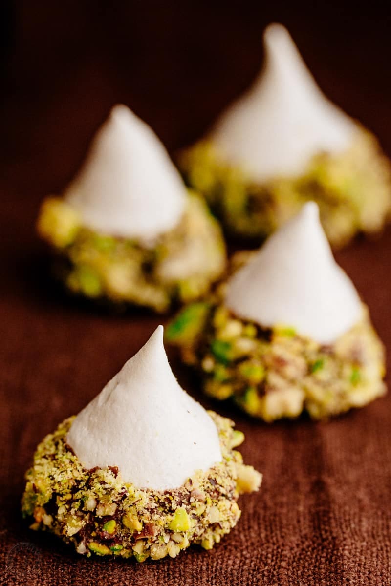 Meringue Acorns with Salted Pistachios and Chocolate