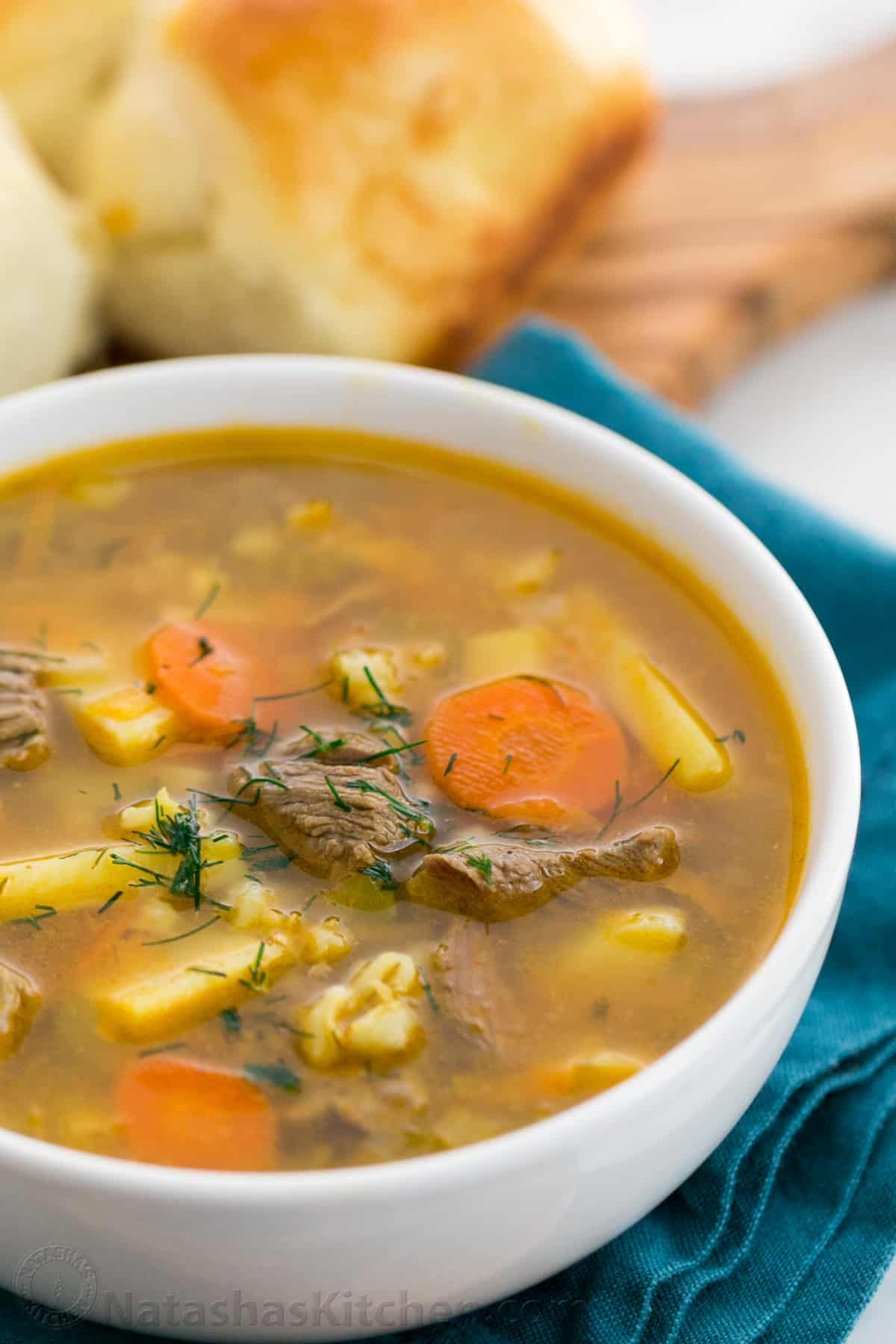 Beef, Barley and Pickle Soup (Rassolnik)