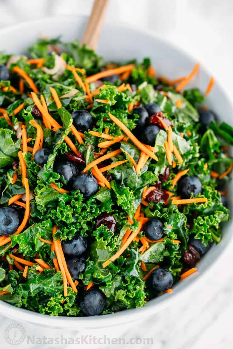 Kale Salad with Blueberries (make-ahead recipe)