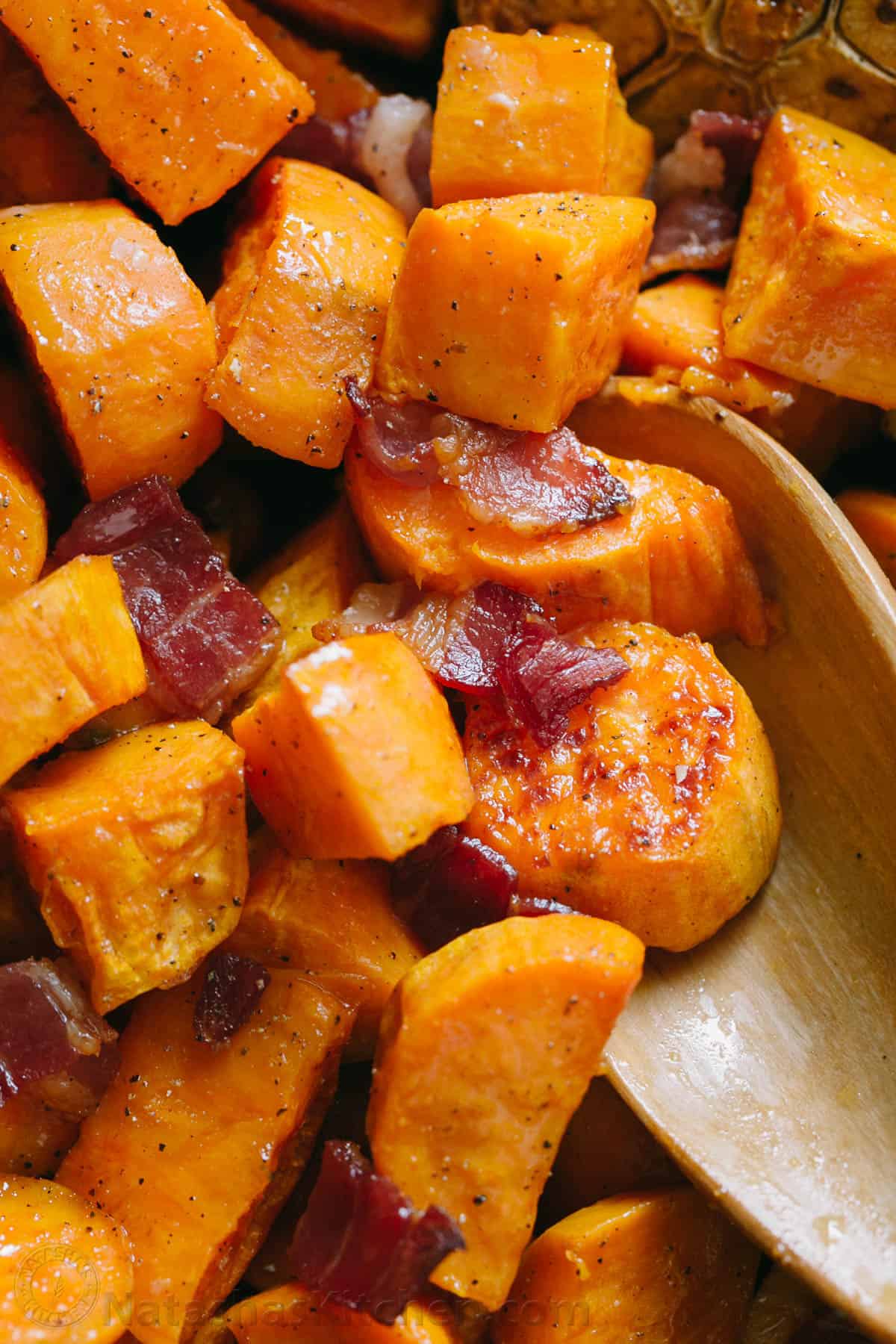 Maple Roasted Sweet Potatoes with Bacon