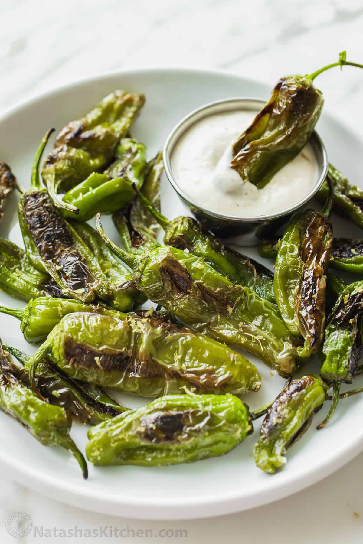 Blistered Shishito Peppers with the Best Dip