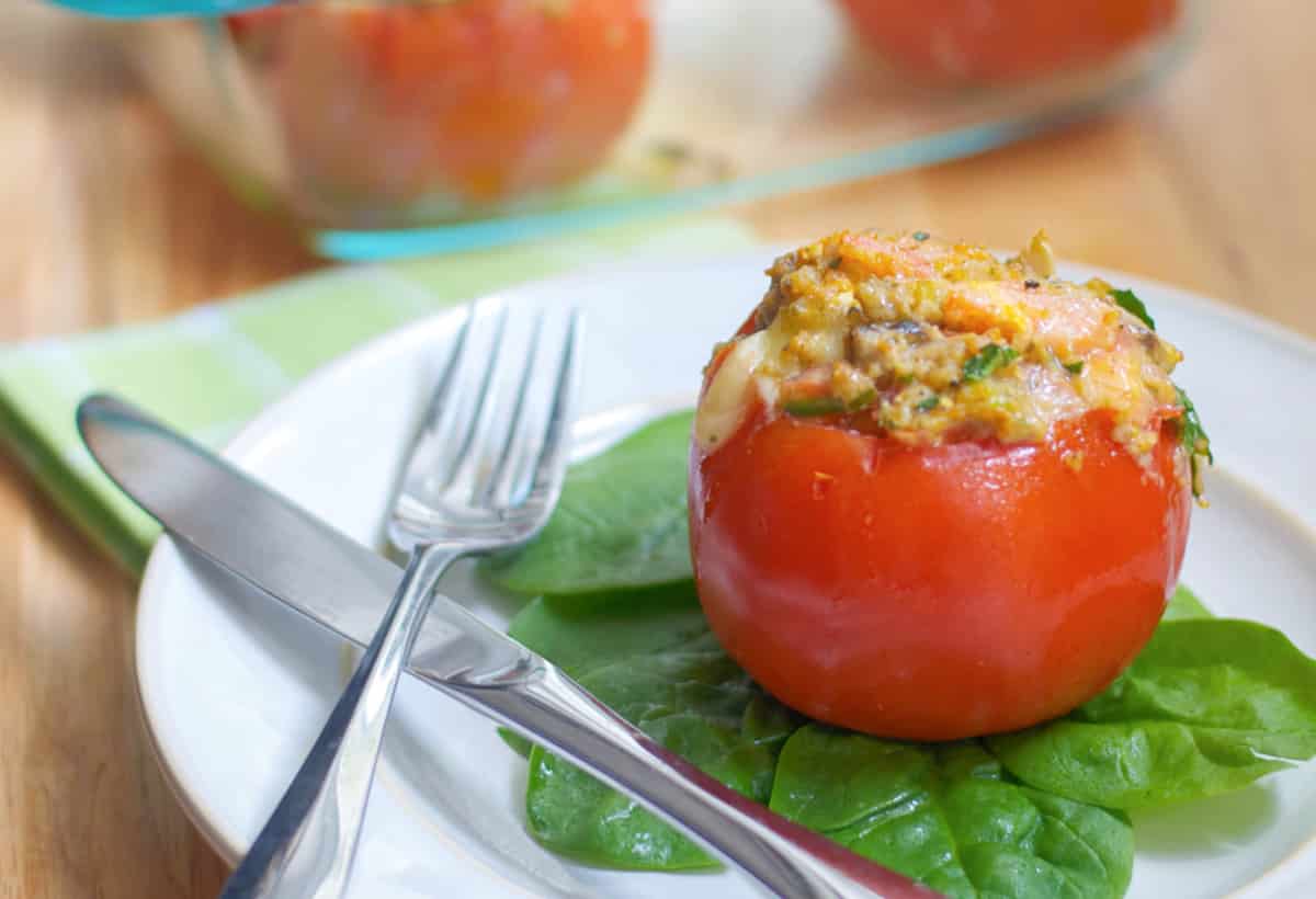 Spinach, Mushroom & Brie Stuffed Tomatoes