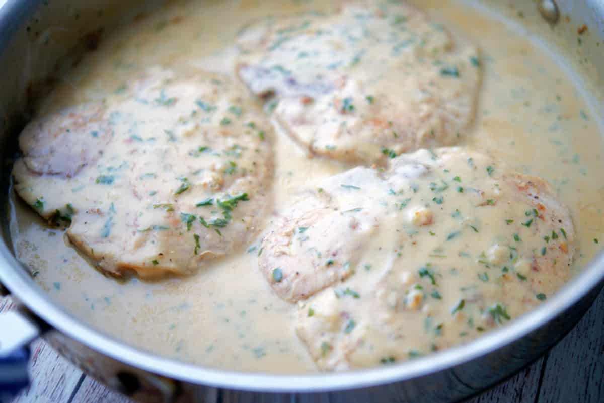 Pan Seared Pork Chops in a Bourbon Cream Sauce