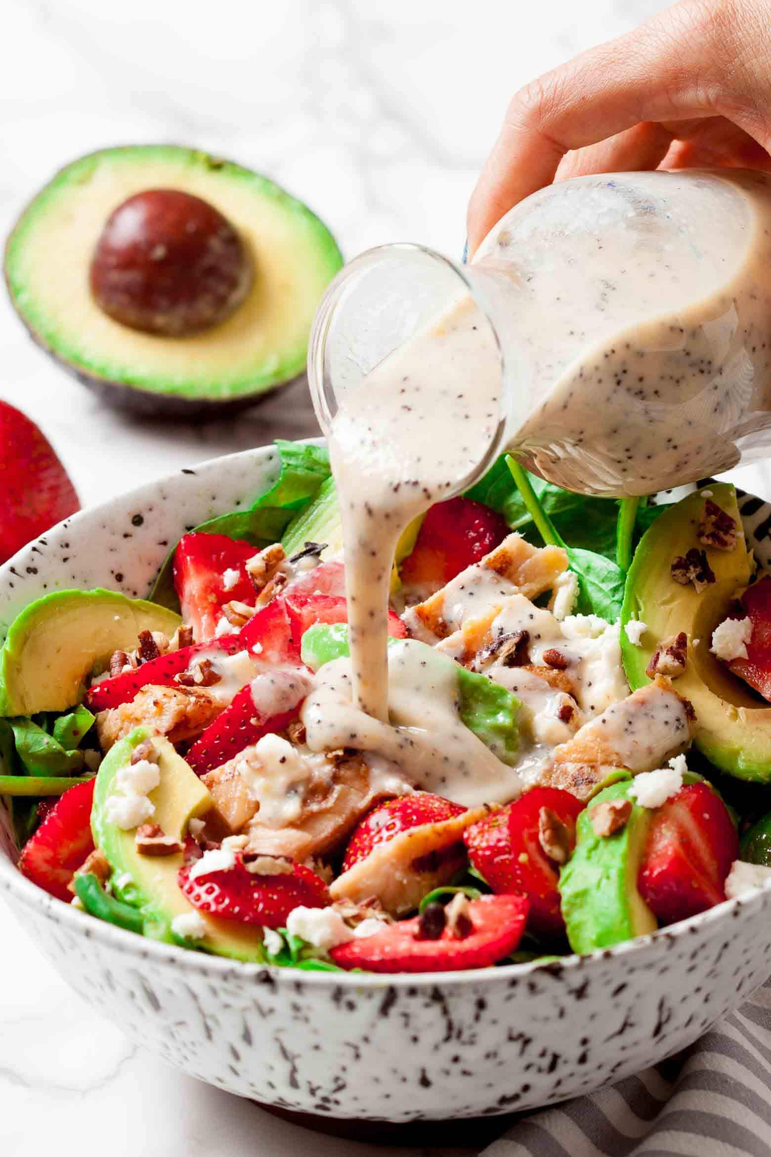 Strawberry Avocado Chicken Salad (Healthy Poppyseed Dressing)
