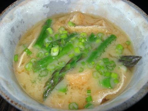 Asparagus and Aburage Miso Soup