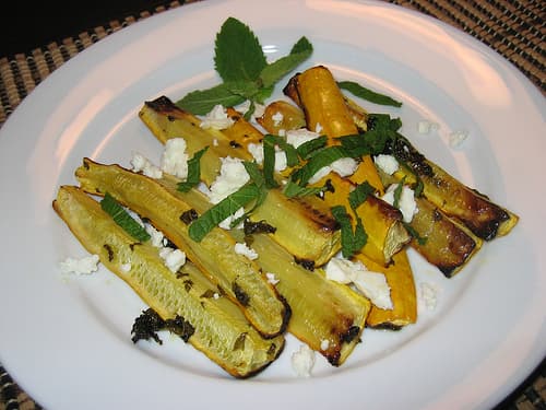 Oven Roasted Zucchini with Mint and Feta