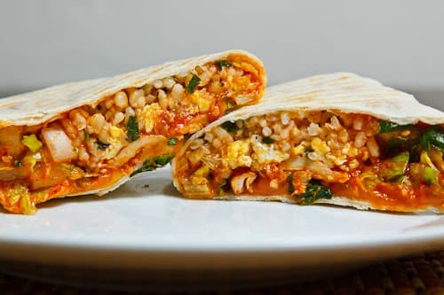 Korean Spicy BBQ Chicken and Egg Burritos