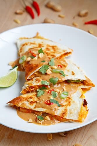 Spicy Peanut Chicken Quesadillas