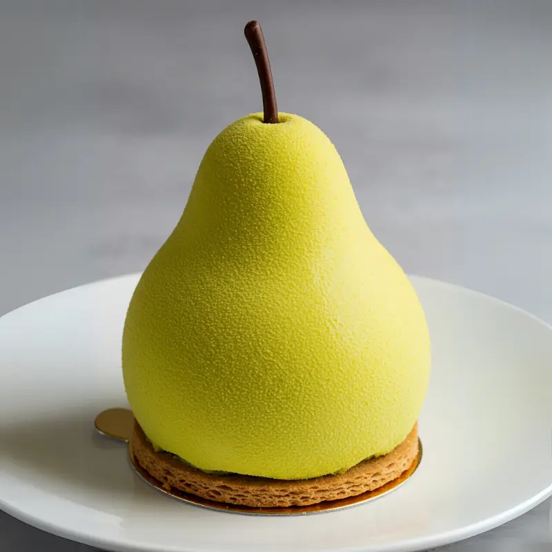Glazed Pear Shaped Pastry with White Chocolate and Lemon Verbena Ganache