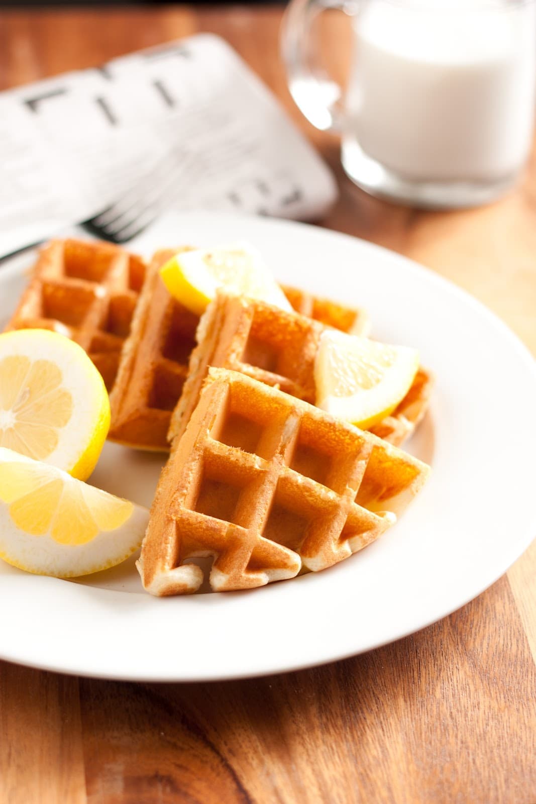 Lemon Belgian Waffles with Blueberry Syrup