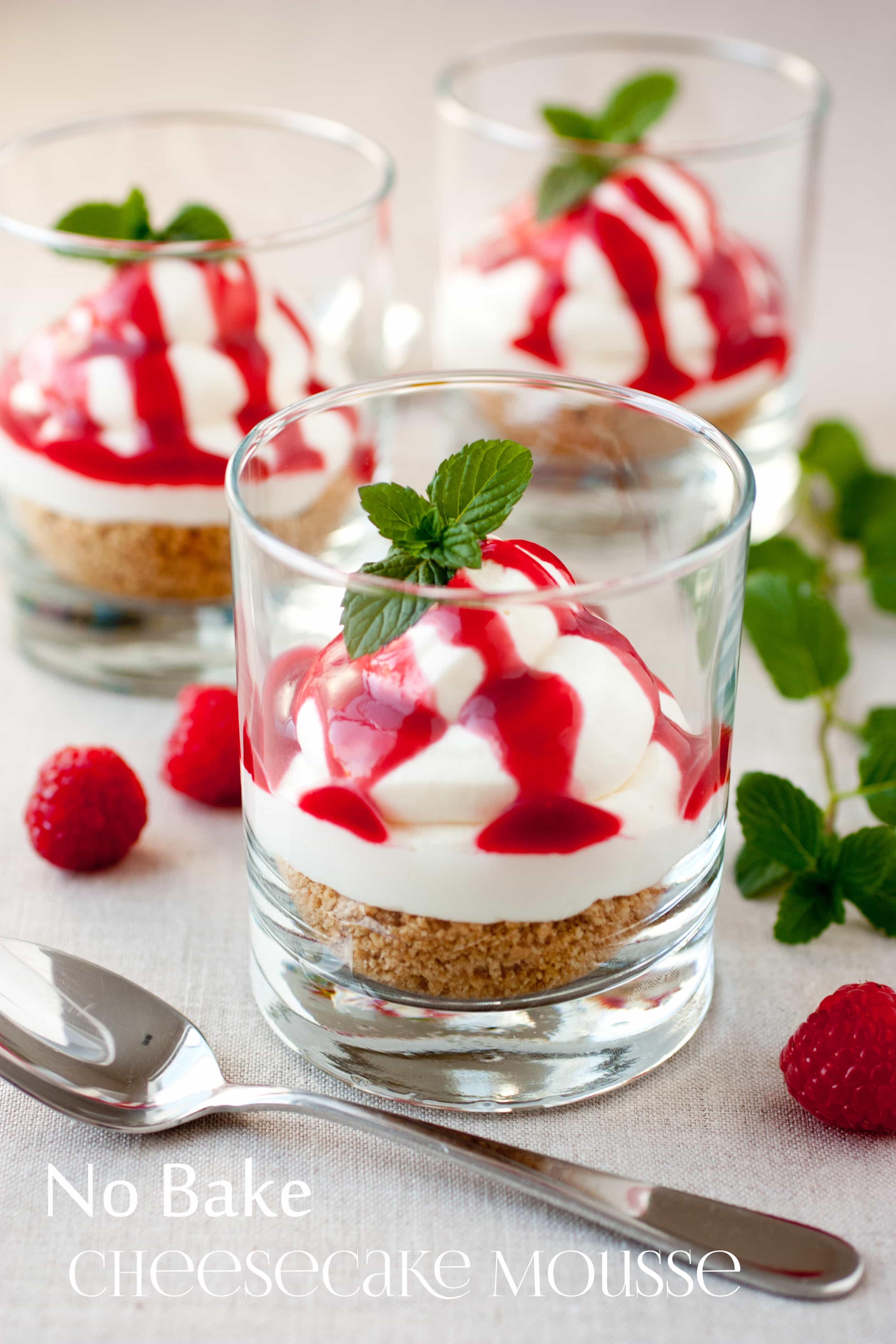 No Bake Cheesecake Mousse with Raspberry Sauce