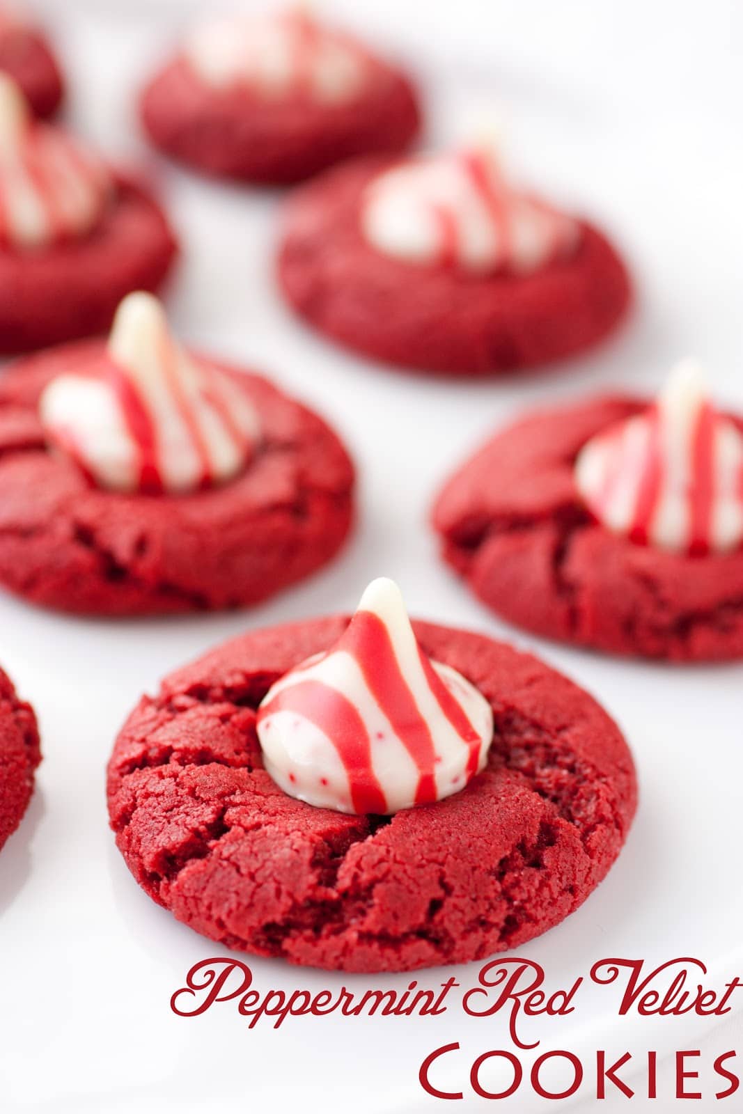 Peppermint Red Velvet Cookies with Peppermint Kisses