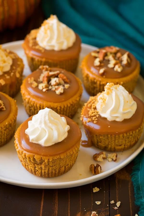 Mini Pumpkin Cheesecakes {with Salted Caramel Sauce}