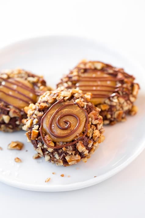 Salted Caramel Turtle Thumbprint Cookies