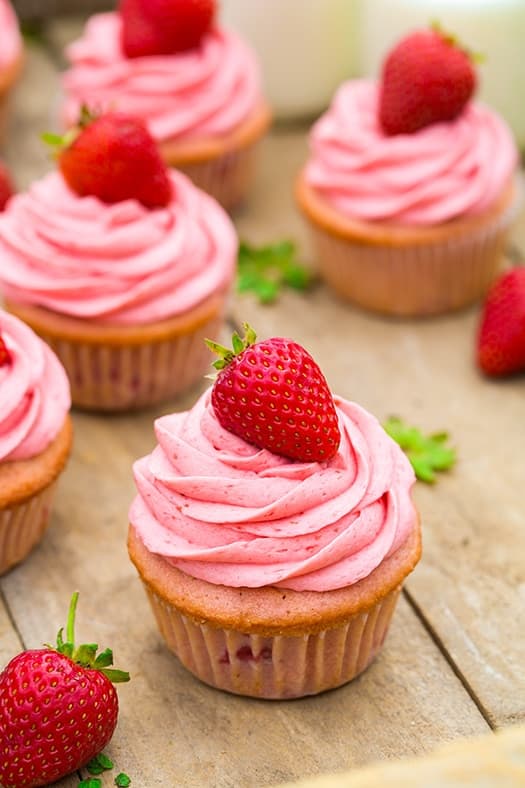 Strawberry Cupcakes with Strawberry Buttercream Frosting