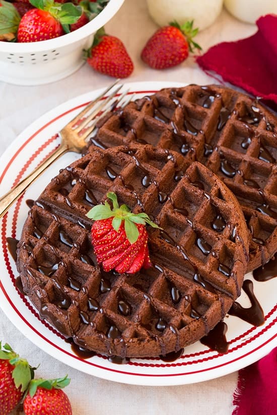 Chocolate Cake Mix Waffles (only 4 Ingredients)