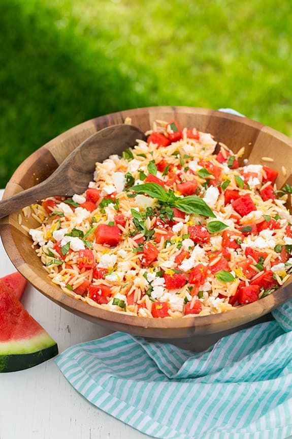 Watermelon Feta Orzo Salad with Lemon and Basil