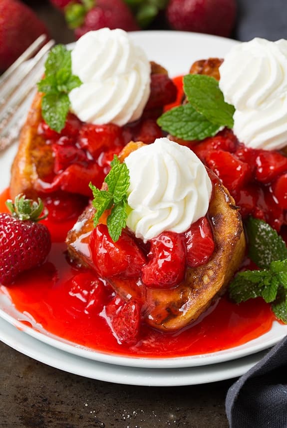 Angel Food Cake French Toast with Fresh Strawberry Syrup