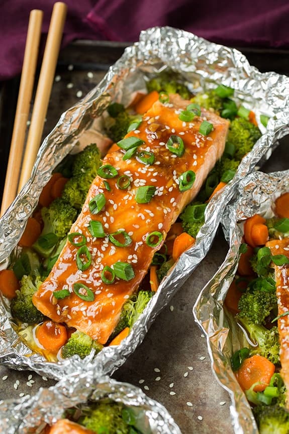Honey Teriyaki Salmon and Veggies in Foil