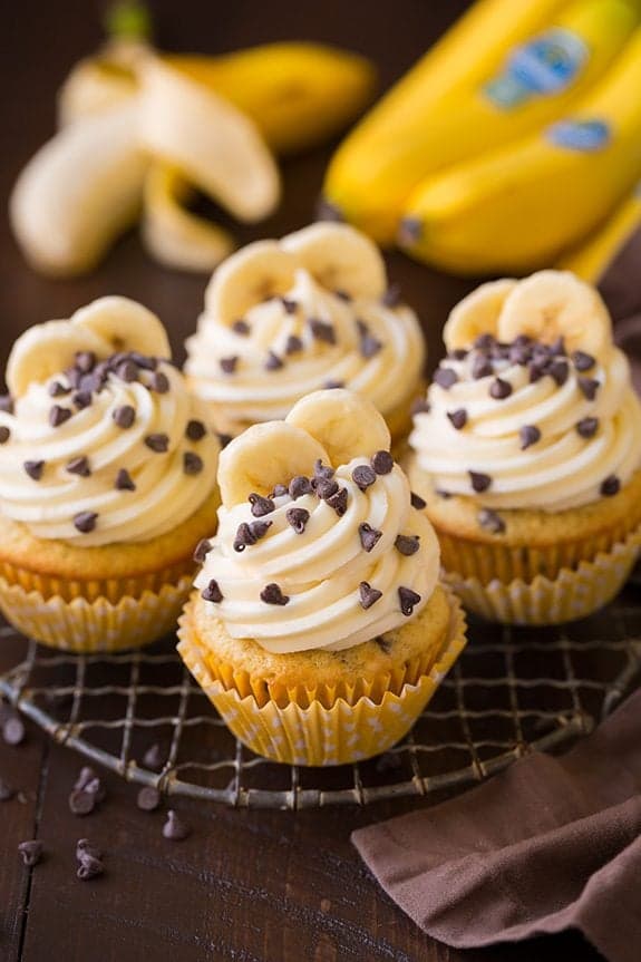 Banana Chocolate Chip Cupcakes with Cream Cheese Frosting