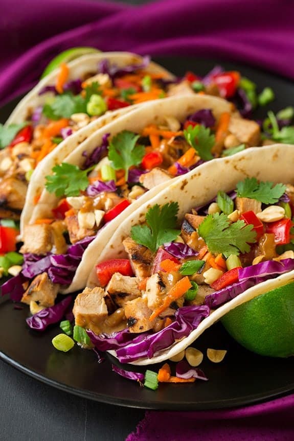 Thai Chicken Tacos with Peanut Sauce