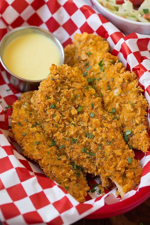 Crispy Baked Chicken Strips {with Creamy Honey Mustard Dipping Sauce}