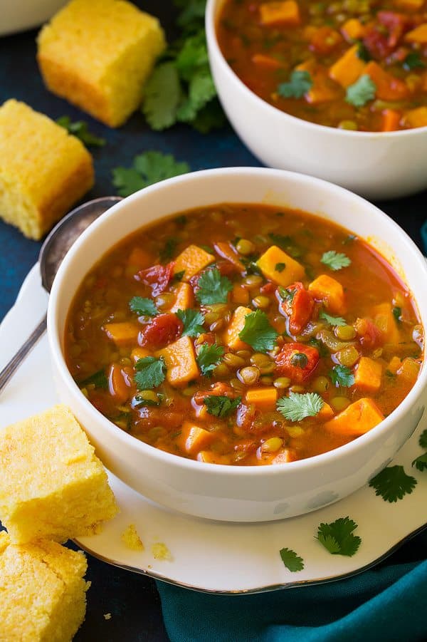 Moroccan Sweet Potato and Lentil Soup