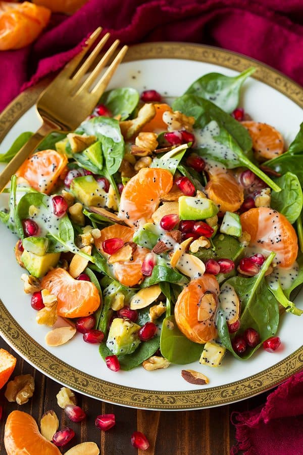 Mandarin Pomegranate Spinach Salad with Poppy Seed Dressing