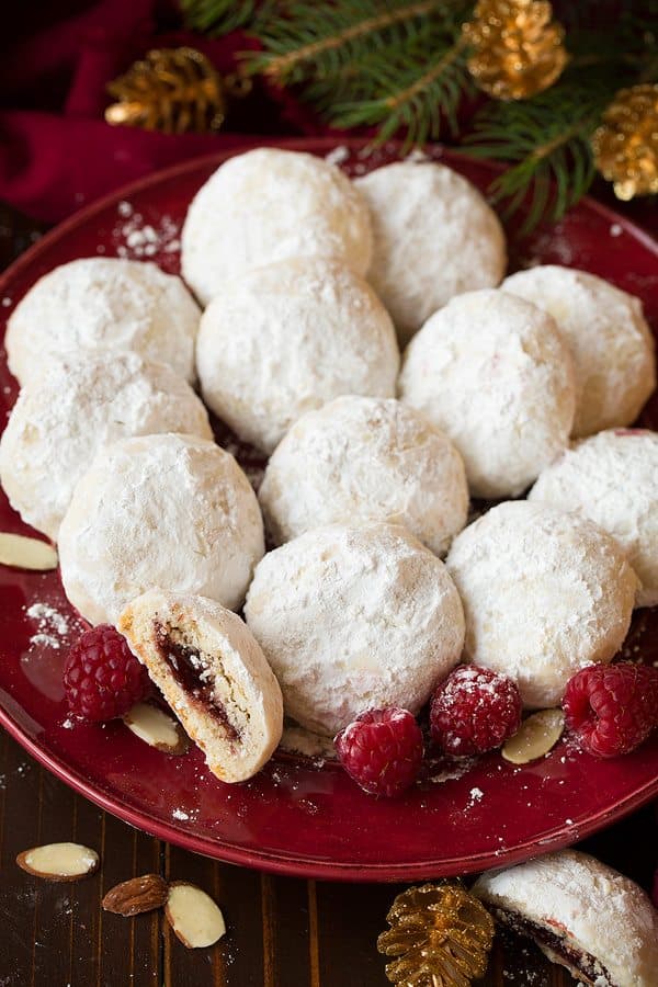 Raspberry Almond Snowball Cookies (Jam Stuffed Snowballs)