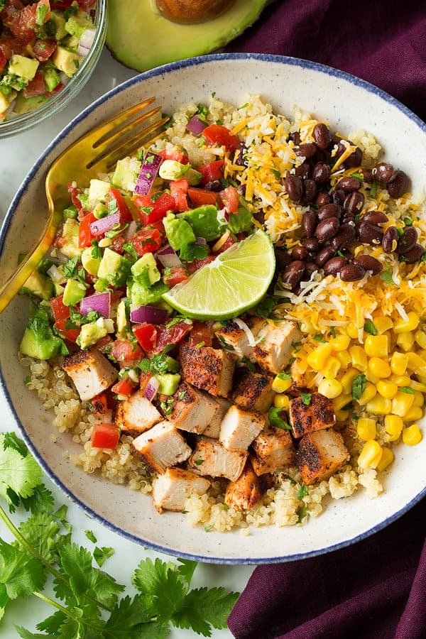Grilled Chicken Burrito Bowls with Avocado Salsa