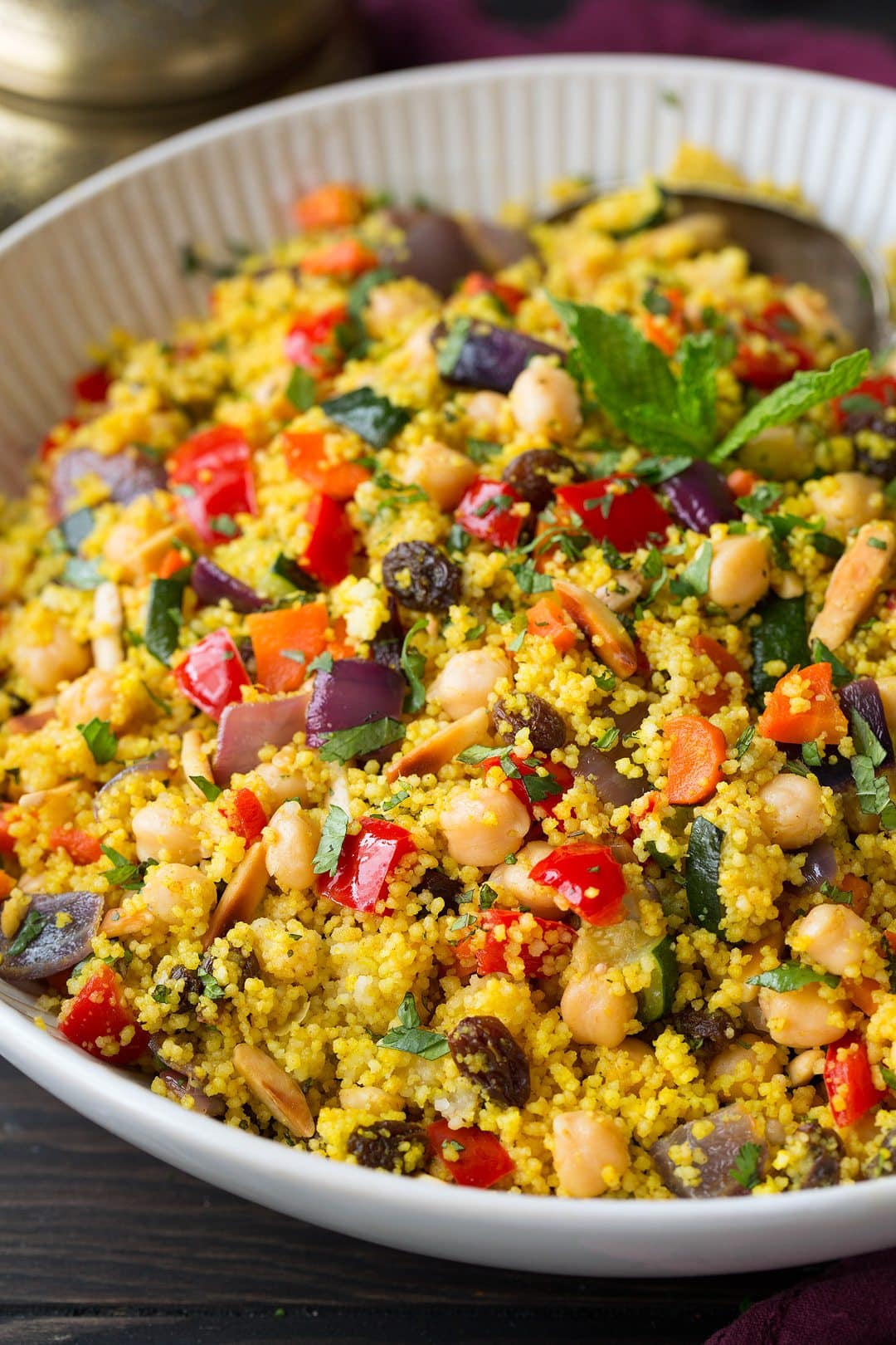 Moroccan Couscous with Roasted Vegetables, Chick Peas and Almonds