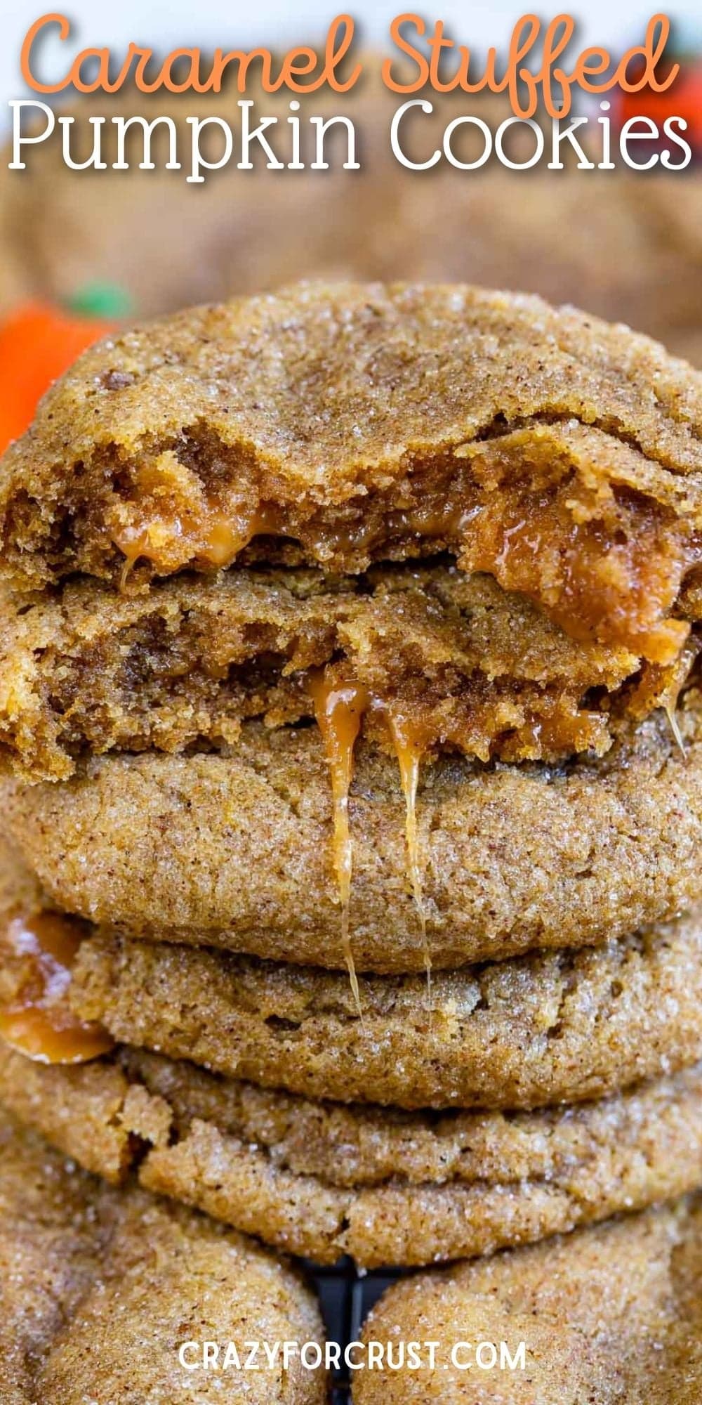 Caramel Stuffed Pumpkin Cookies
