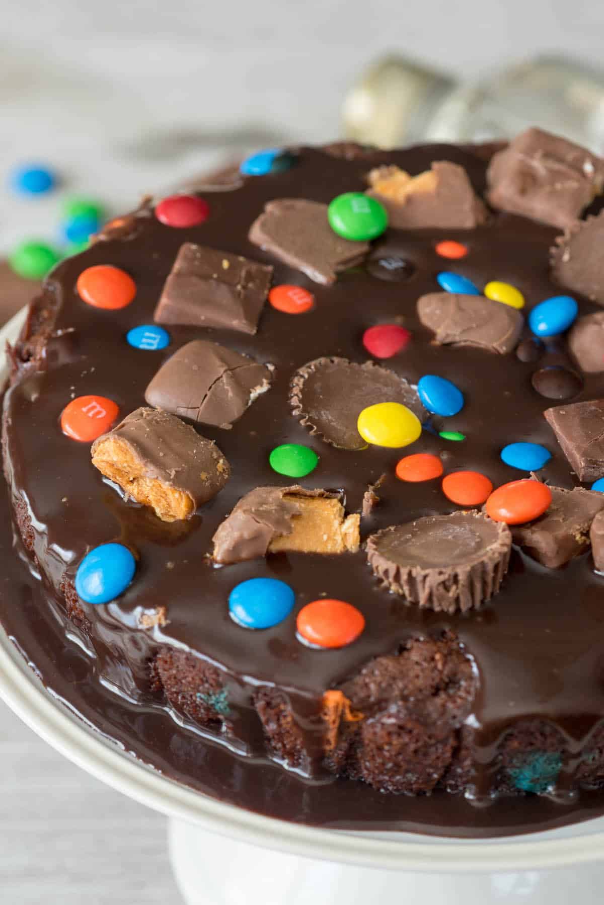 Gooey Candy Filled Brownie Cake