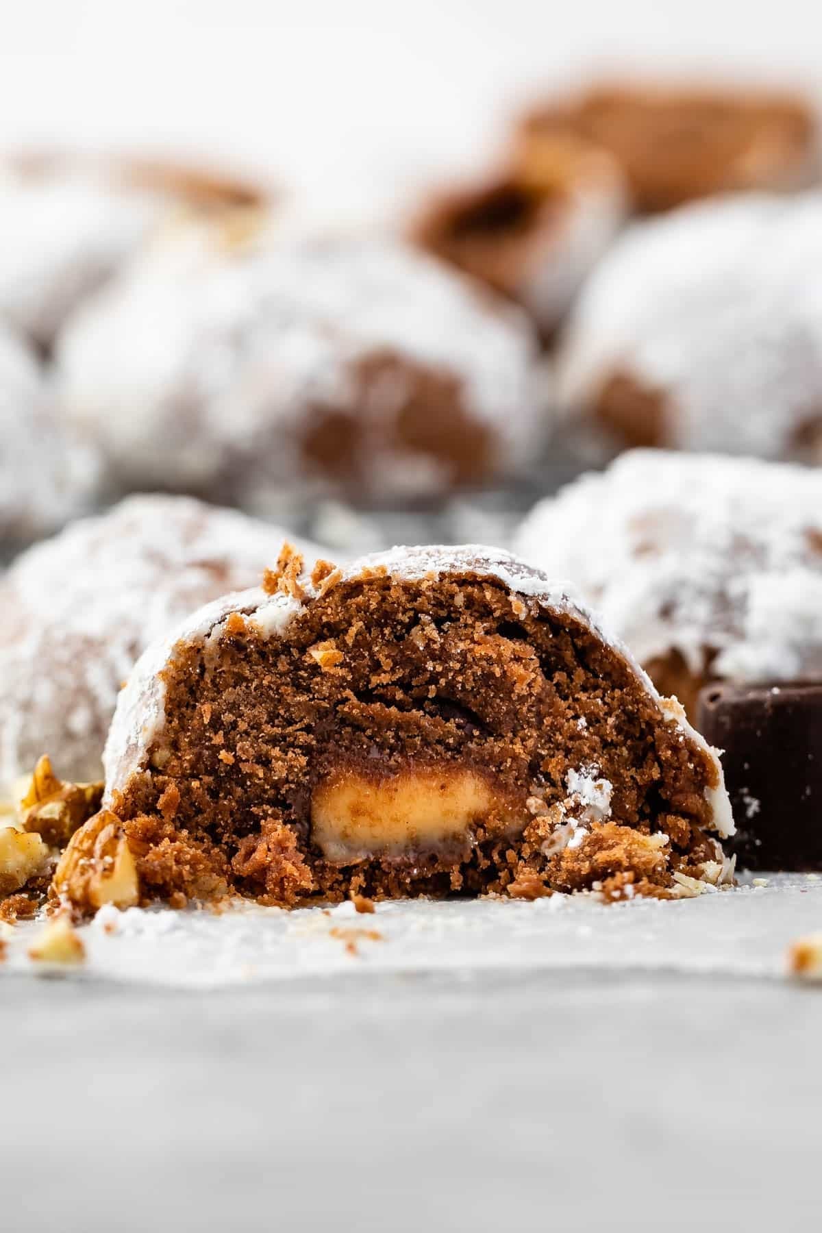 Rolo Stuffed Chocolate Snowballs