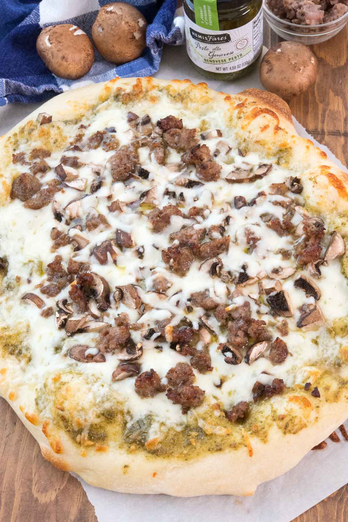 Mushroom Sausage Pesto Pizza Recipe