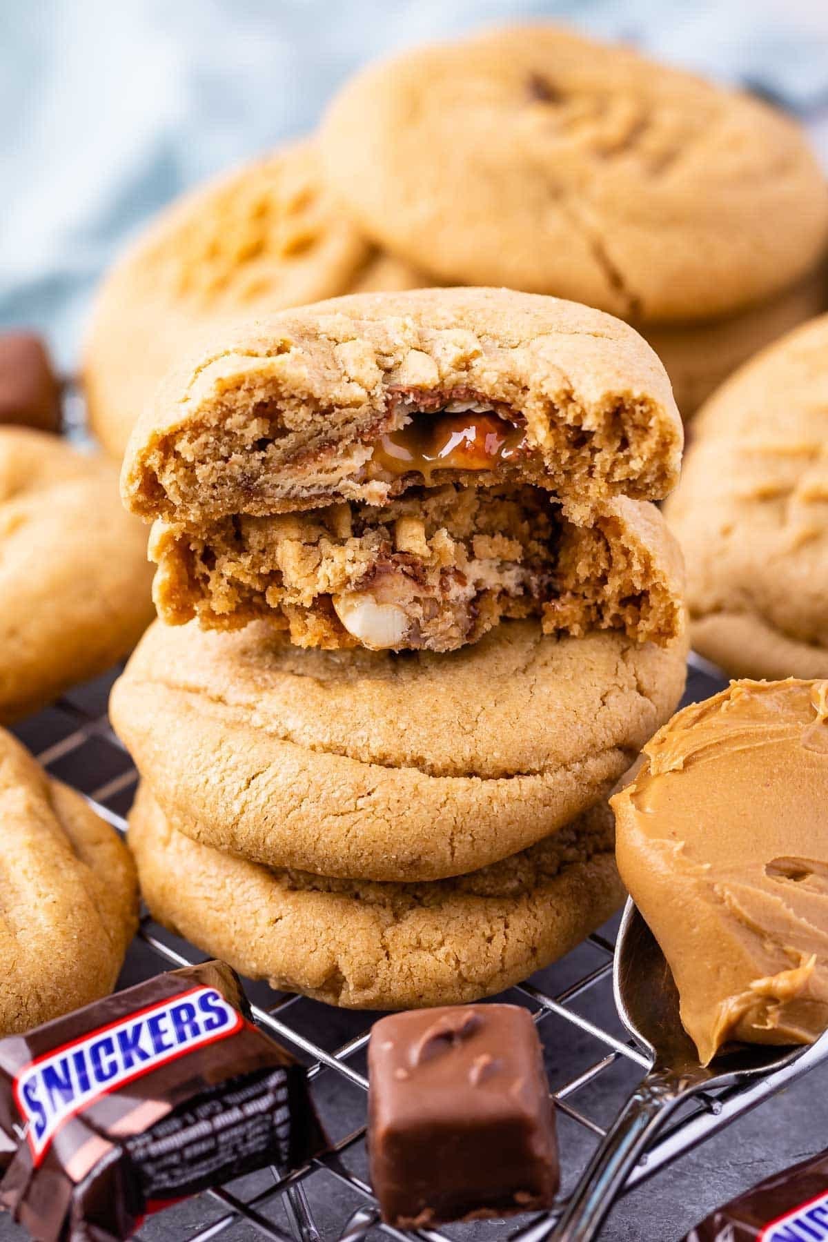 Snickers Stuffed Peanut Butter Cookies Recipe