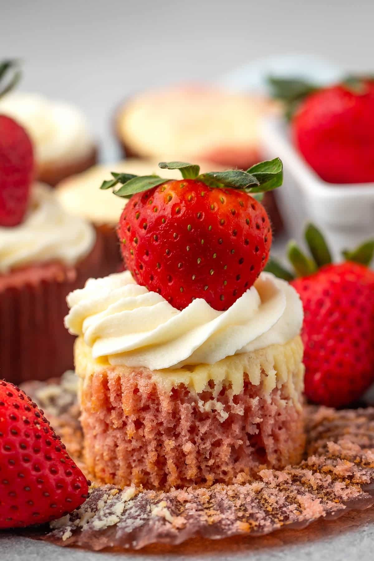 Strawberry Cheesecake Cupcakes with White Chocolate Frosting