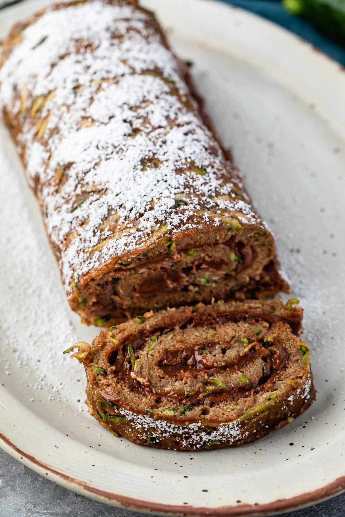 Zucchini Cake Roll with Chocolate Cream Cheese Filling