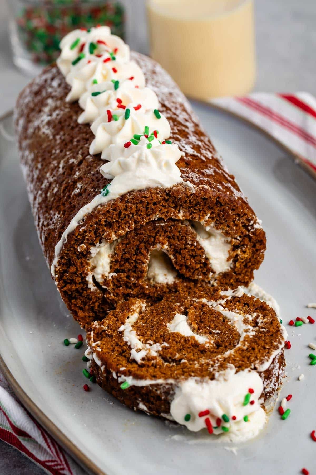 Gingerbread Cake Roll with Eggnog Whipped Cream Recipe