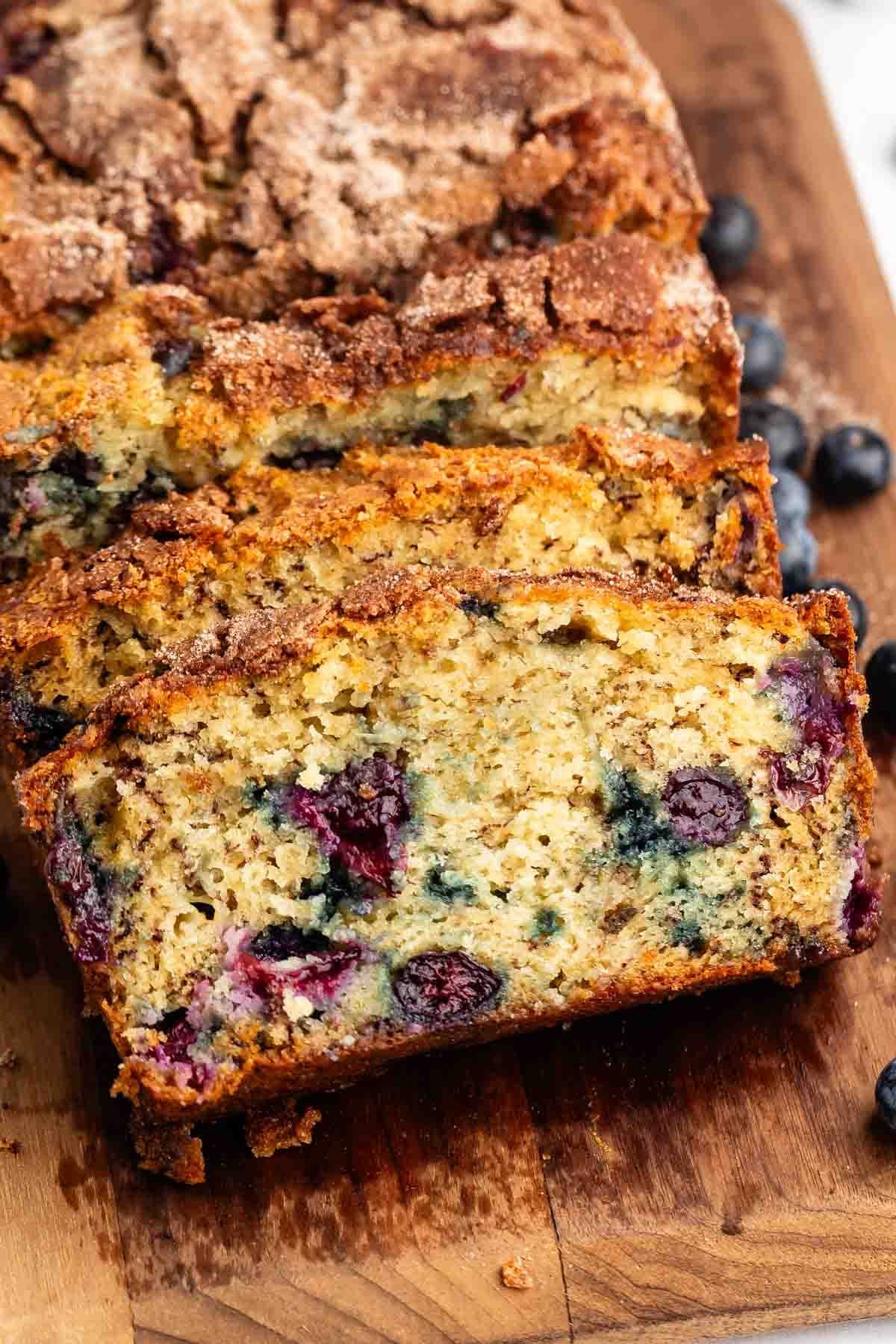 Blueberry Banana Bread Recipe with Cinnamon Sugar Topping