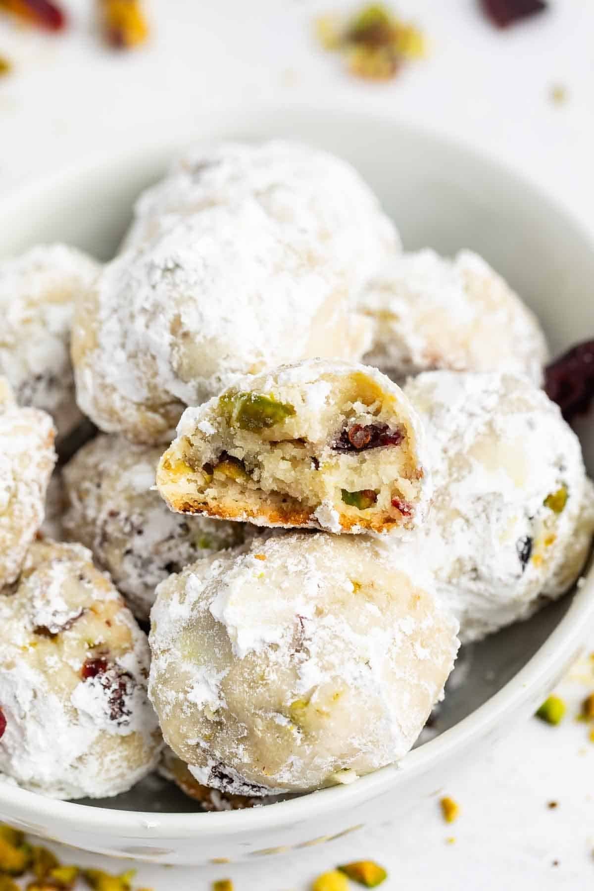 Cranberry Pistachio Snowball Cookies Recipe