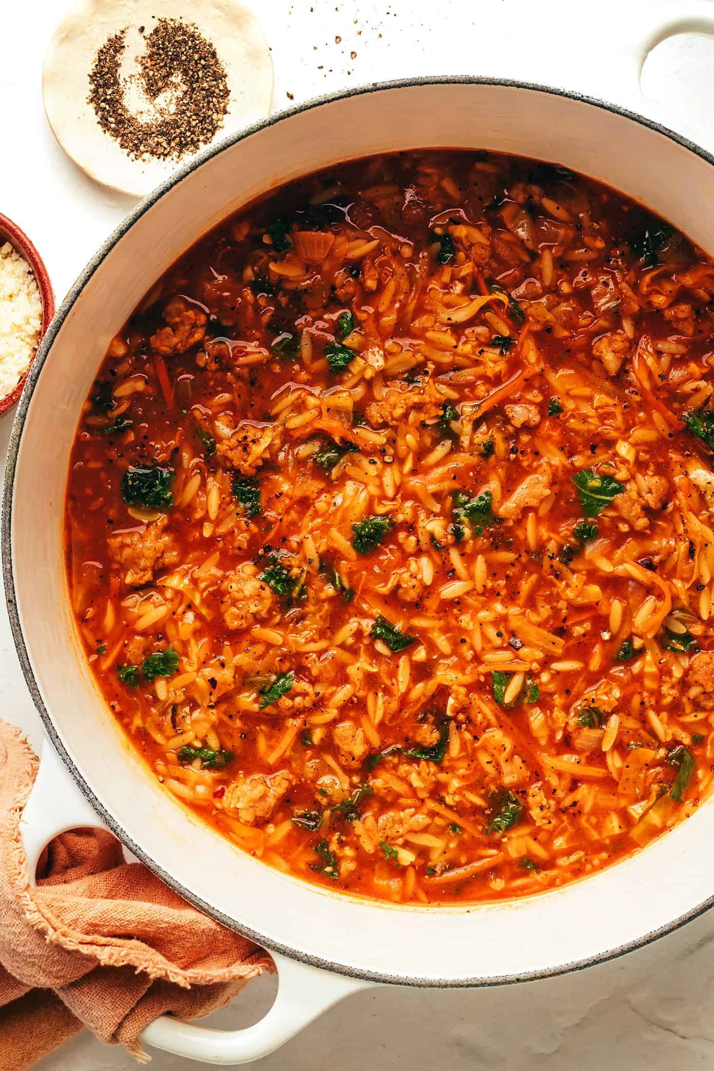 Cabbage Sausage Orzo Soup